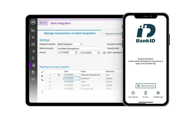 iPad dashboard with bank integration and Mobile BankID authentication