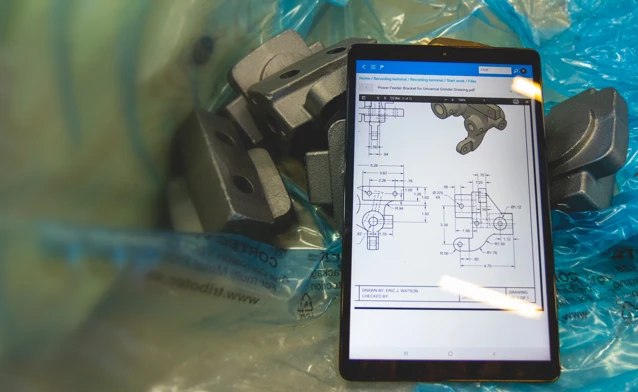 A computer tablet displaying drawings.