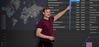 A man at Monitor ERP giving a presentation to a group of people about Monitor BI (business intelligence)