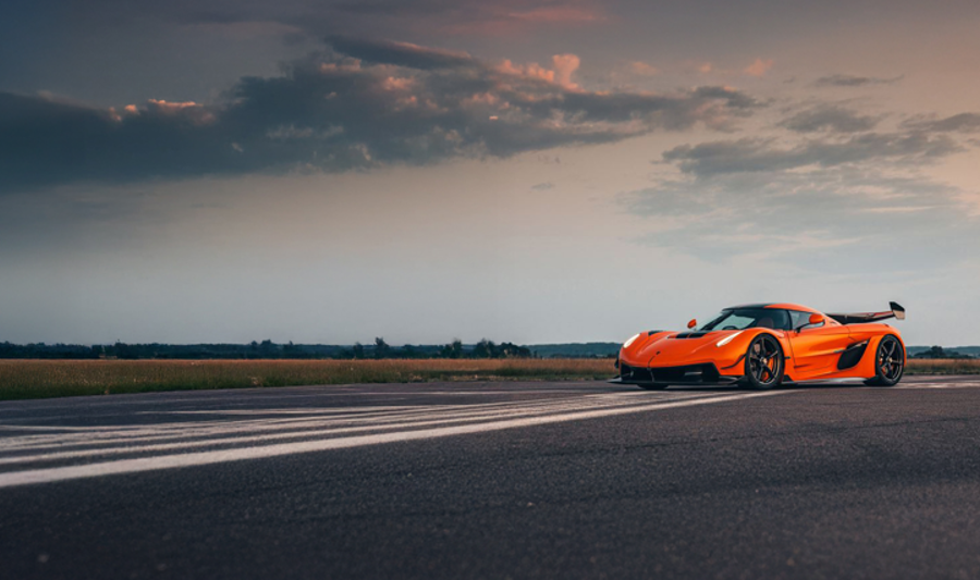 An orange Koenigsegg hyper car called Jesko