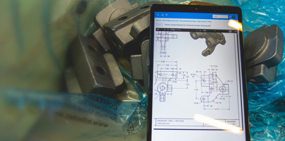 A computer tablet displaying drawings.