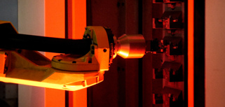 A close up of a camera on a wall.