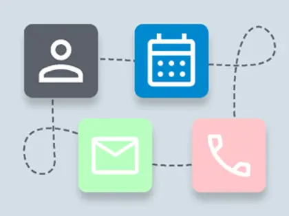 Icons for phone, chat, email, and calendar, illustrating leads coming in from multiple communication channels.