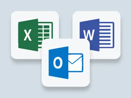 Three icons of microsoft Excel, Word and Outlook. 