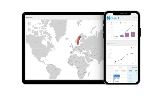 iPad and mobile dashboard with Monitor BI  (Monitor ERP Business Intelligence)