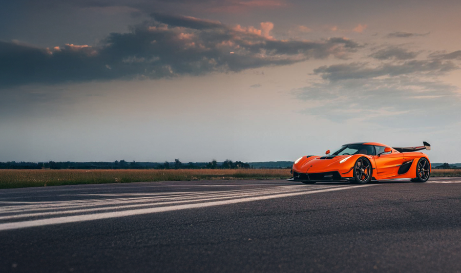 An orange Koenigsegg hyper car called Jesko