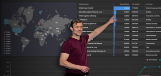 A man at Monitor ERP giving a presentation to a group of people about Monitor BI (business intelligence)