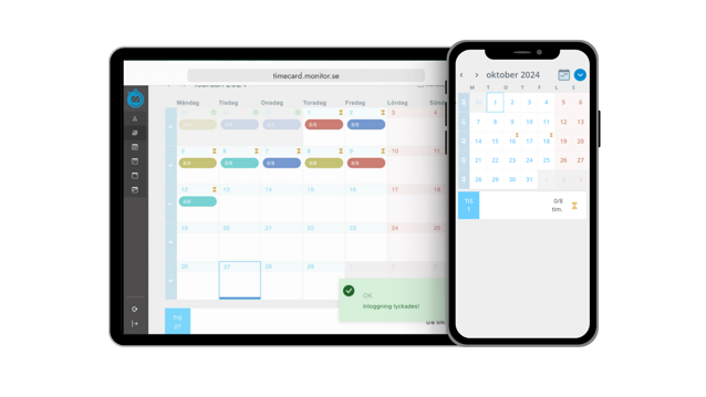 Timecard in Monitor ERP - Dashboard for Desktop and mobile.