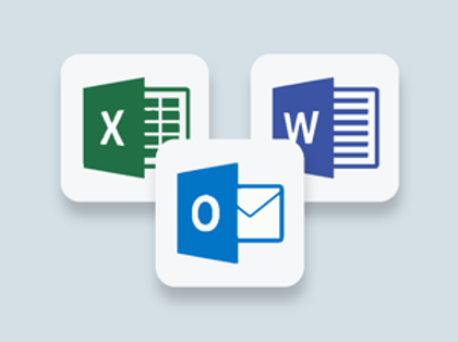 Illustration med ikoner för Excel, Word och Outlook.