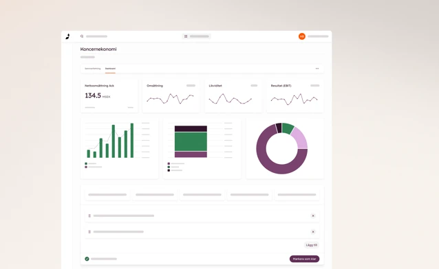 Skärmklipp av Boardeasers dashboard - Koncernekonomi
