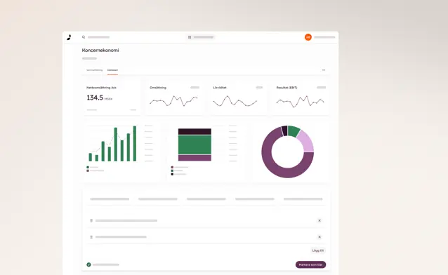 Skärmklipp av Boardeasers dashboard - Koncernekonomi