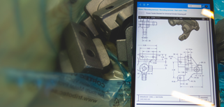 A computer tablet displaying drawings.