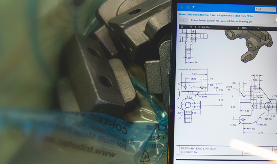 A computer tablet displaying drawings.