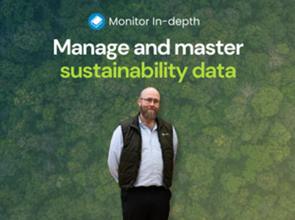 David Mariasdotter, Sustainability consultant at Monitor ERP, standing in front of forest background