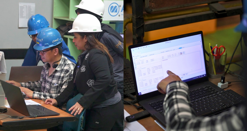 The PT Bumi Cahaya Unggul team reviews shop floor production reports in Monitor ERP.